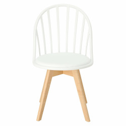 Krzesło Sirena, Białe, Ażurowe bez Podłokietników, Skórzana i Miękka Poduszka, Drewniane Nogi
