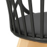 Krzesło Sirena, Czarne, Ażurowe z Podłokietnikami, Skórzana i Miękka Poduszka, Drewniane Nogi