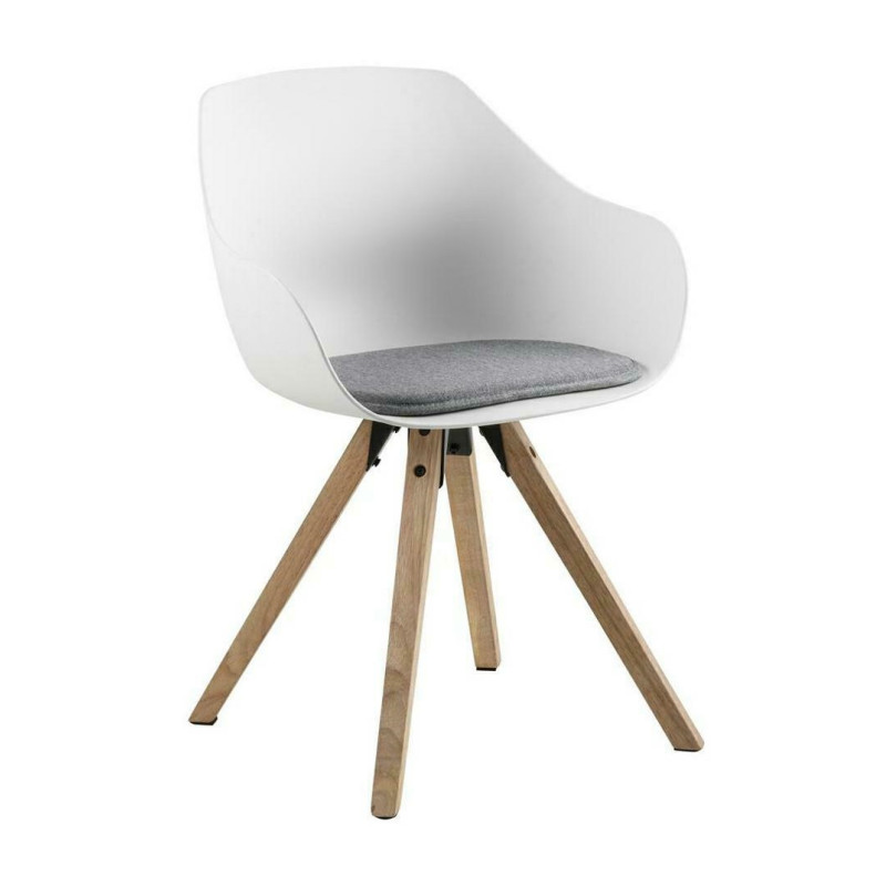 Krzesło Tina, Białe, Szara Poduszka, Drewniane Nogi