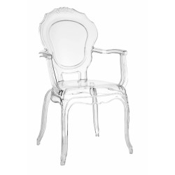Krzesło Transparentne Queen, Połysk, Glamour, Podłokietniki