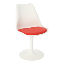 Krzesło Tulip Basic, Białe, Czerwona Poduszka, Inspirowane Tulip Chair