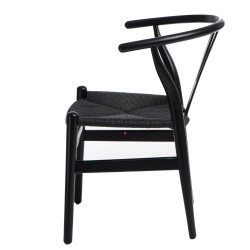 Krzesło Drewniane Wicker Czarne Siedzisko z Plecionki (Inspirowane Wishbone)