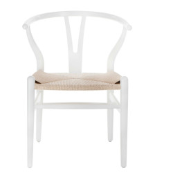 Krzesło Drewniane Wicker Naturalne (Białe, Siedzisko z Plecionki, Inspirowane Wishbone)