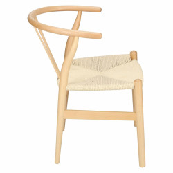 Krzesło Drewniane Wicker Naturalne, Siedzisko z Plecionki (Inspirowane Wishbone)