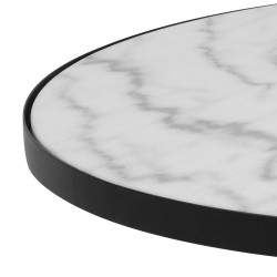 Stolik Kawowy Soli, Okrągły 65 cm, Blat Biały Marmur, Czarna Podstawa