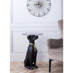 Stolik Pies Cabot, Okrągły 40cm, Dresignerski, Szklany Blat, Czarny Pies