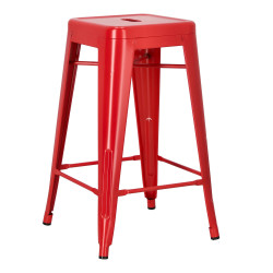 Hoker Metalowy Czerwony, Paris 66cm, Stołek Barowy, Krzesło Inspirowane Tolix