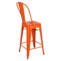 Hoker Metalowy Pomarańczowy z Oparciem, Paris, Stołek Barowy, Krzesło Inspirowane Tolix