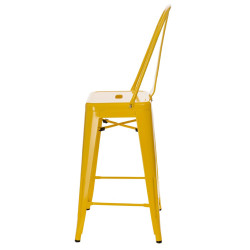 Hoker Metalowy Żółty z Oparciem, Paris, Stołek Barowy, Krzesło Inspirowane Tolix