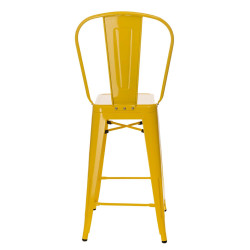 Hoker Metalowy Żółty z Oparciem, Paris, Stołek Barowy, Krzesło Inspirowane Tolix