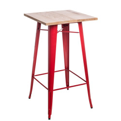 Stół Barowy Paris, 60x60 cm, Czerwony i Metalowy, Industrialny, Jesionowy Blat