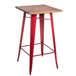 Stół Barowy Paris, 60x60 cm, Czerwony Metalowy, Industrialny, Orzechowy Blat