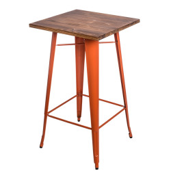 Stół Barowy Paris, 60x60 cm, Pomarańczowy Metalowy, Industrialny, Orzechowy Blat
