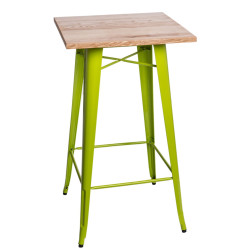 Stół Barowy Paris, 60x60 cm, Zielony Metalowy, Industrialny, Jesionowy Blat