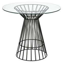 Stół Cage, Okrągły 80 cm, Szklany Blat, Czarna Metalowa Podstawa
