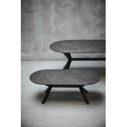 Stół Laxey, Owalny 180x90 cm, Czarny - Ceramiczny Blat, Czarna Metalowa Podstawa
