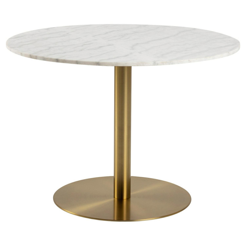 Stół Corby, Okrągły 105 cm, Biały Marmurowy Blat, Złota Podstawa, Glamour