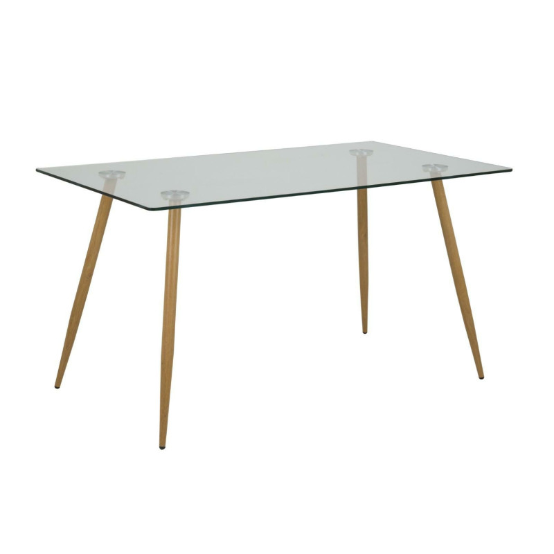 Stół Wilma 140x80 cm, Szklany Blat, Dębowe Nogi (Imitacja)